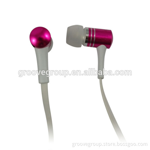 stereo cute and cheap metal in-ear 2014 promotio mobile voice changer earphones wholesale with flat cable different color